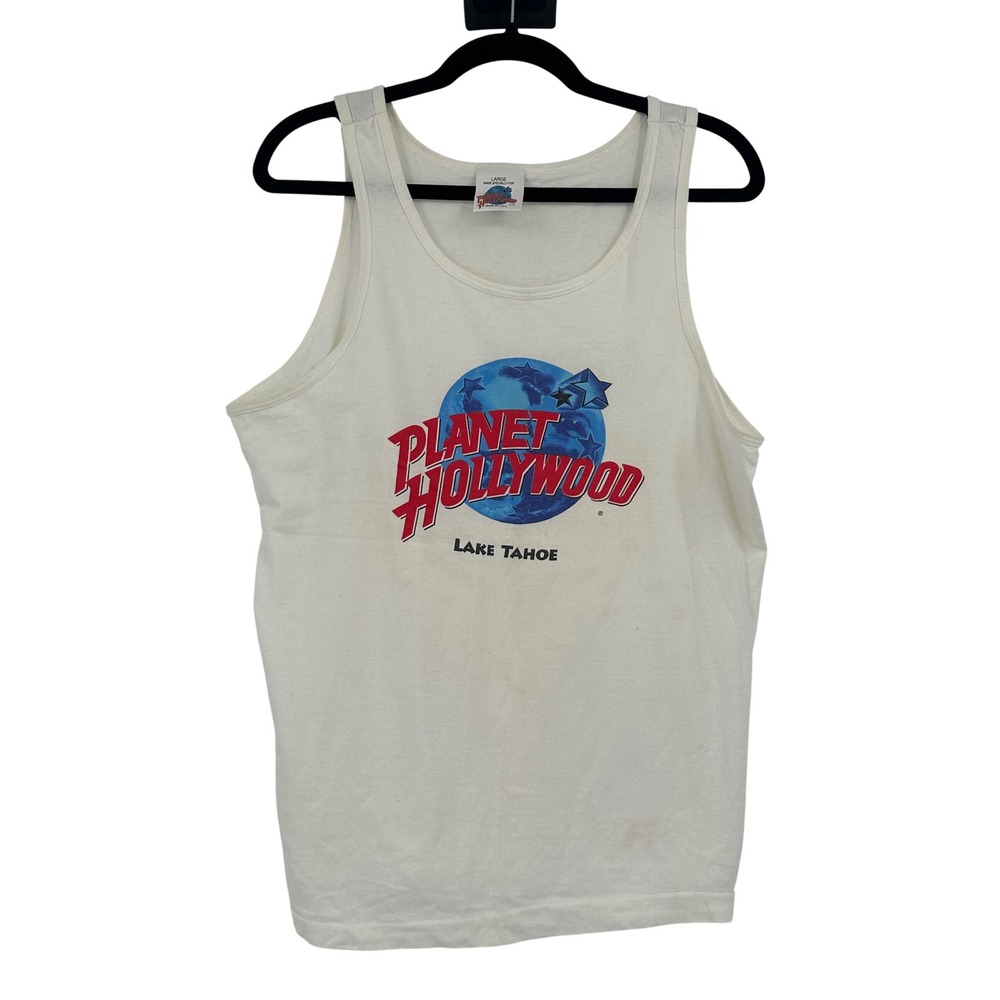 Vintage Planet Hollywood Lake Tahoe Tank Top Mens‎ Large White Made in USA 90s